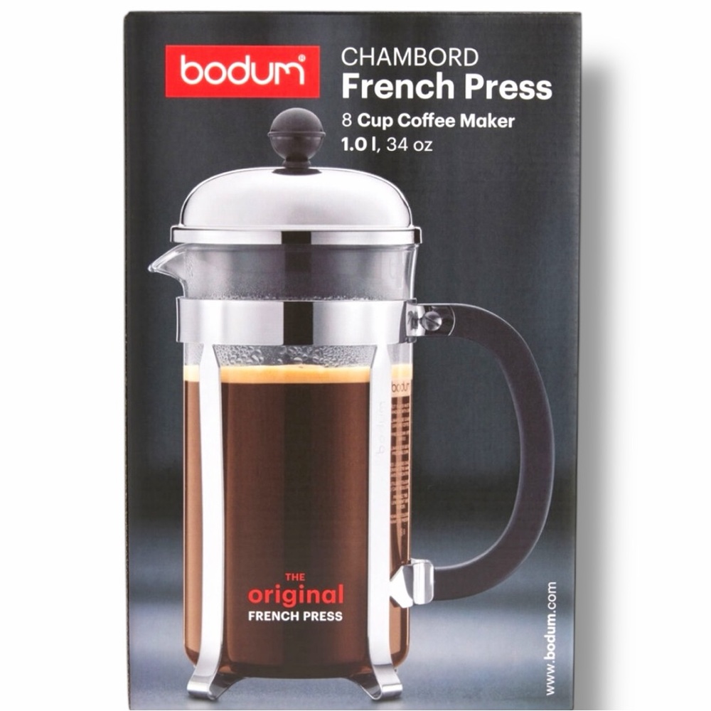 NEW Bodum Original French Press – 34 oz Stainless Steel & Glass Coffee Maker